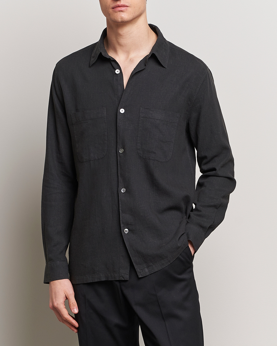 Herre |  | A Day's March | Balain Linen/Viscose Shirt Off Black