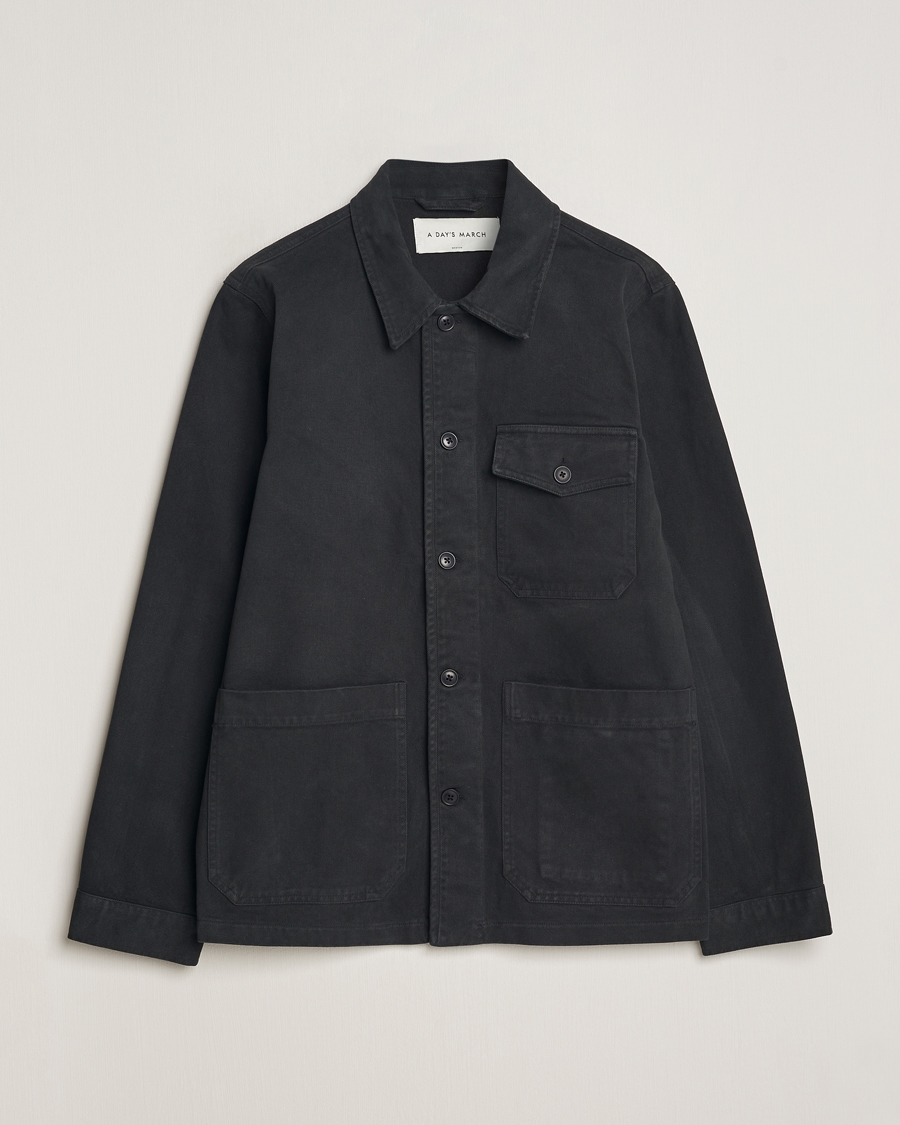 Herre | Skjorter | A Day's March | Patch Pocket Sturdy Twill Overshirt Off Black