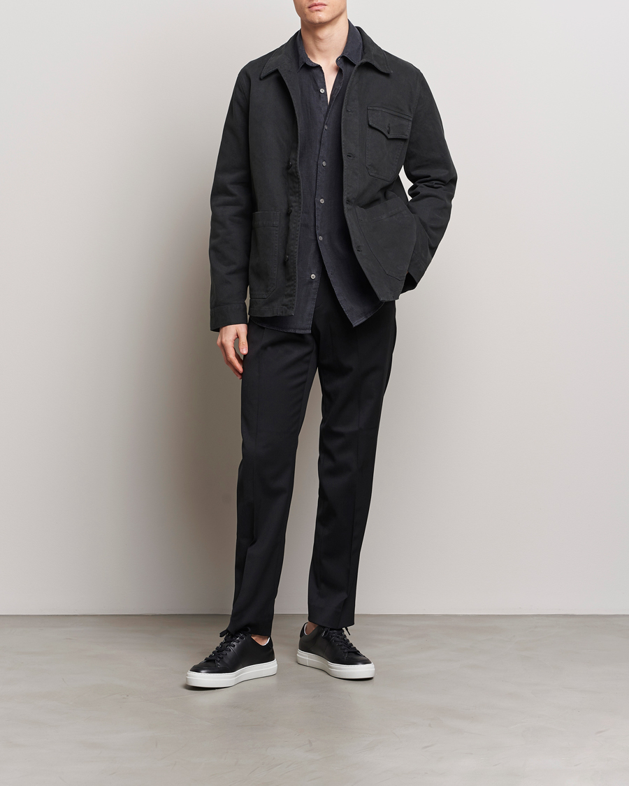 Herre | Skjorter | A Day's March | Patch Pocket Sturdy Twill Overshirt Off Black
