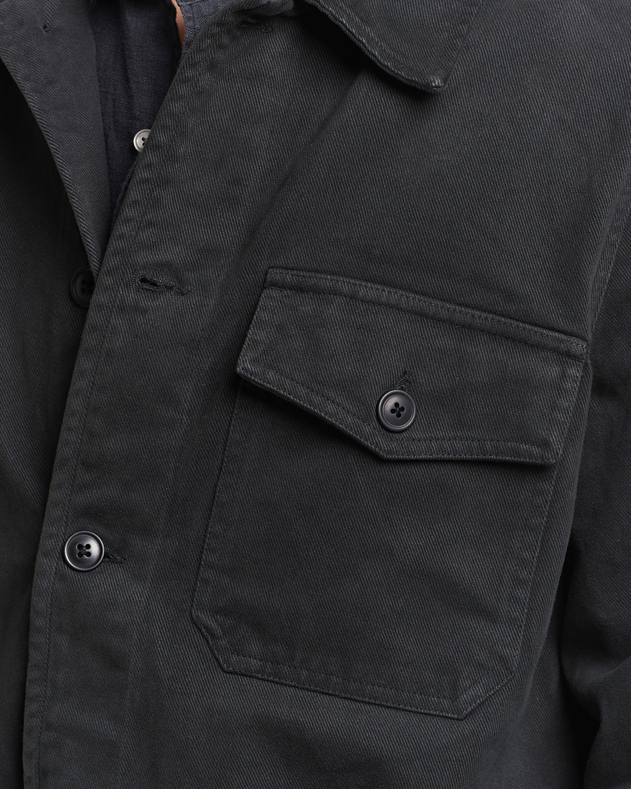 Herre | Skjorter | A Day's March | Patch Pocket Sturdy Twill Overshirt Off Black