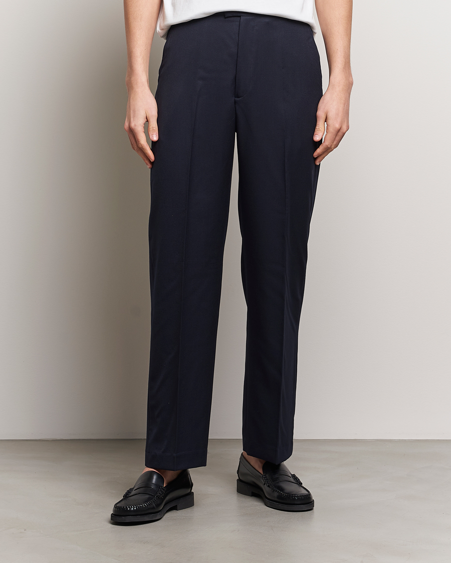 Herre | Pæne bukser | A Day's March | Edward Relaxed Wool Trousers Navy