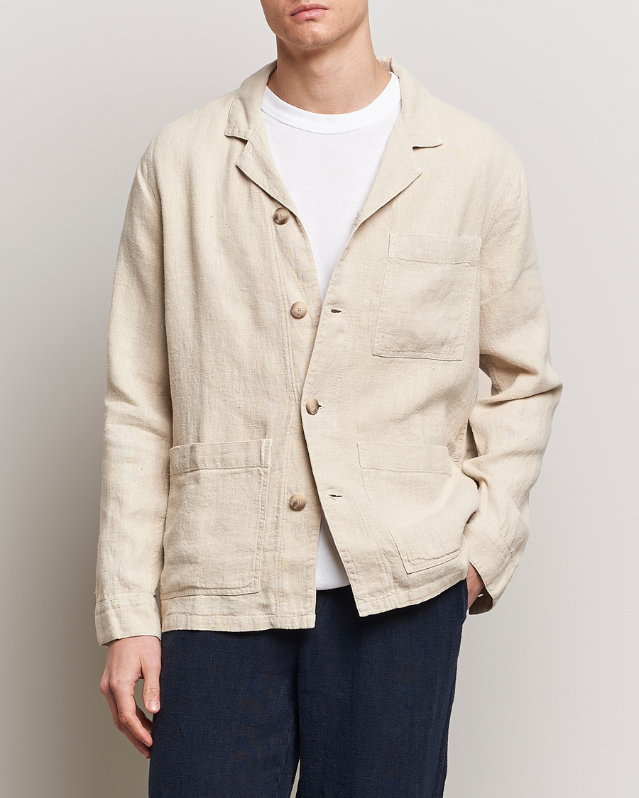 Herre | Skjorter | A Day's March | Bangher Linen Overshirt Oyster