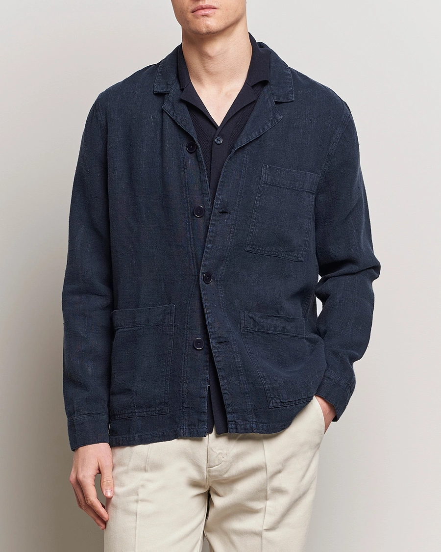 Men |  | A Day\'s March | Bangher Linen Overshirt Navy