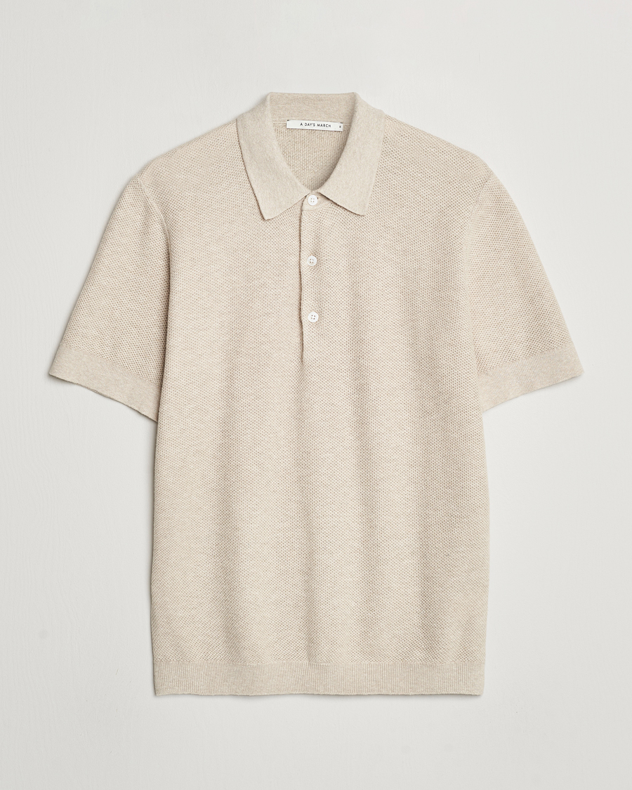 Herre | Polotrøjer | A Day's March | Rosehall Popcorn Stitch Polo Sand