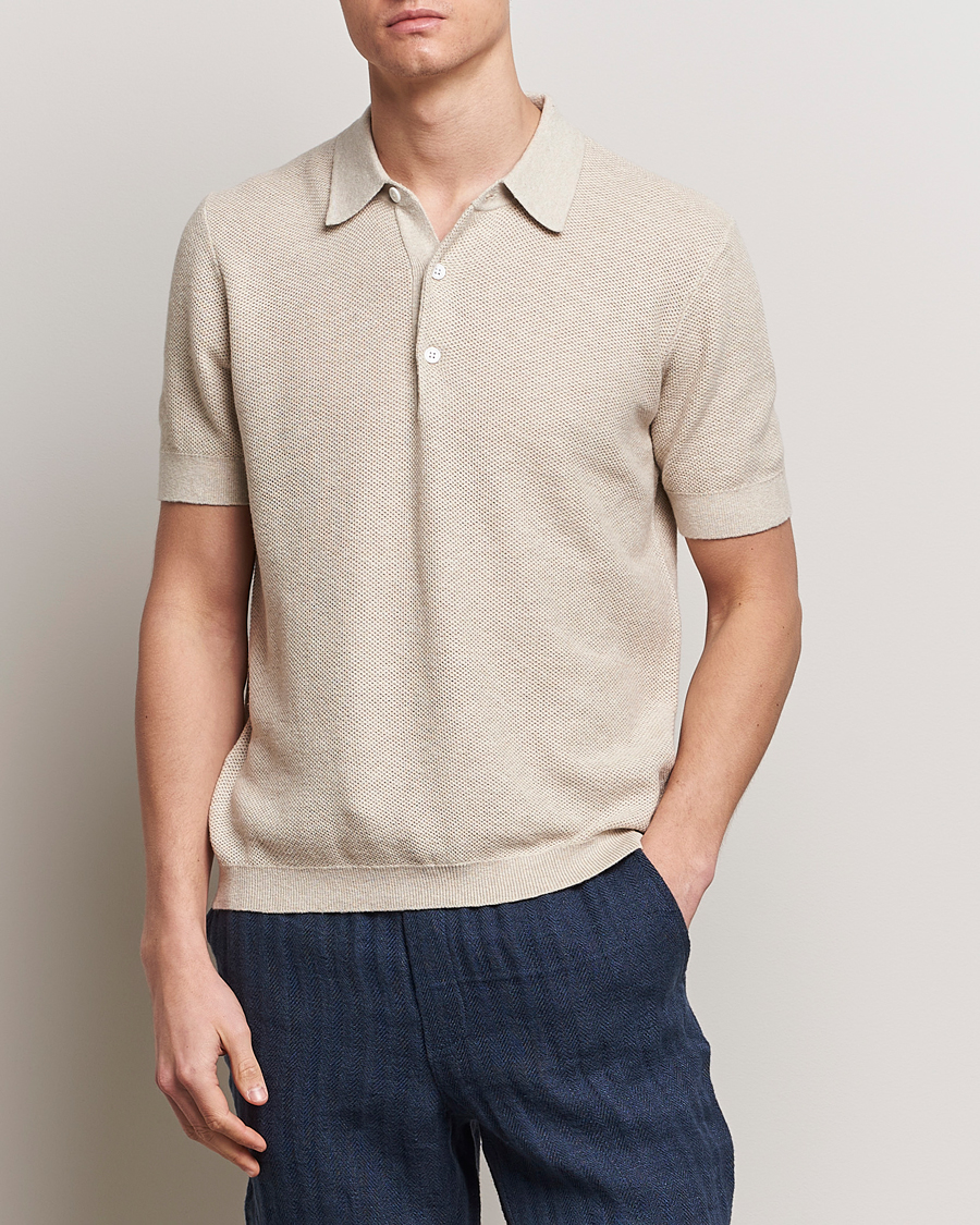 Herre | Kortærmede polotrøjer | A Day's March | Rosehall Popcorn Stitch Polo Sand