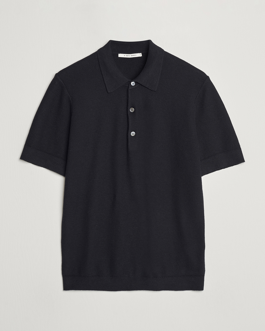 Herre |  | A Day\'s March | Rosehall Popcorn Stitch Polo Black