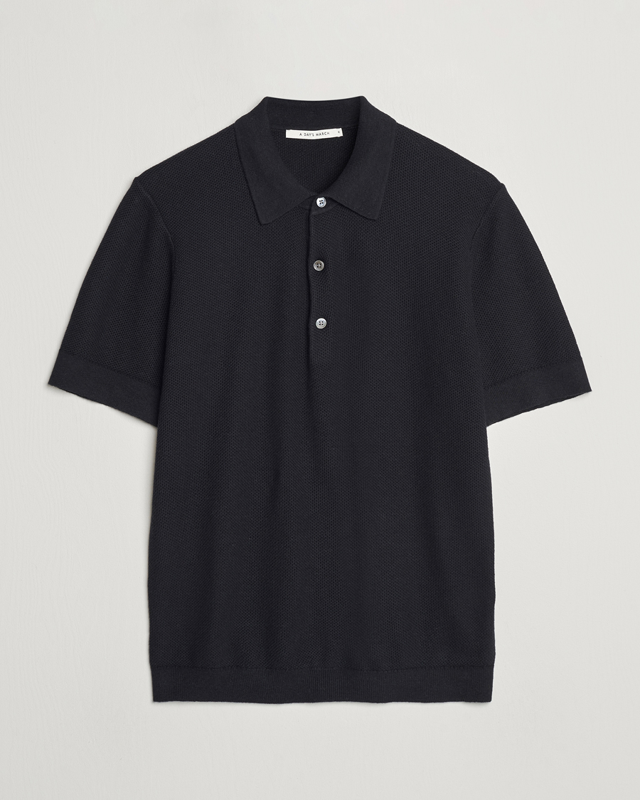 Herre | Polotrøjer | A Day's March | Rosehall Popcorn Stitch Polo Black