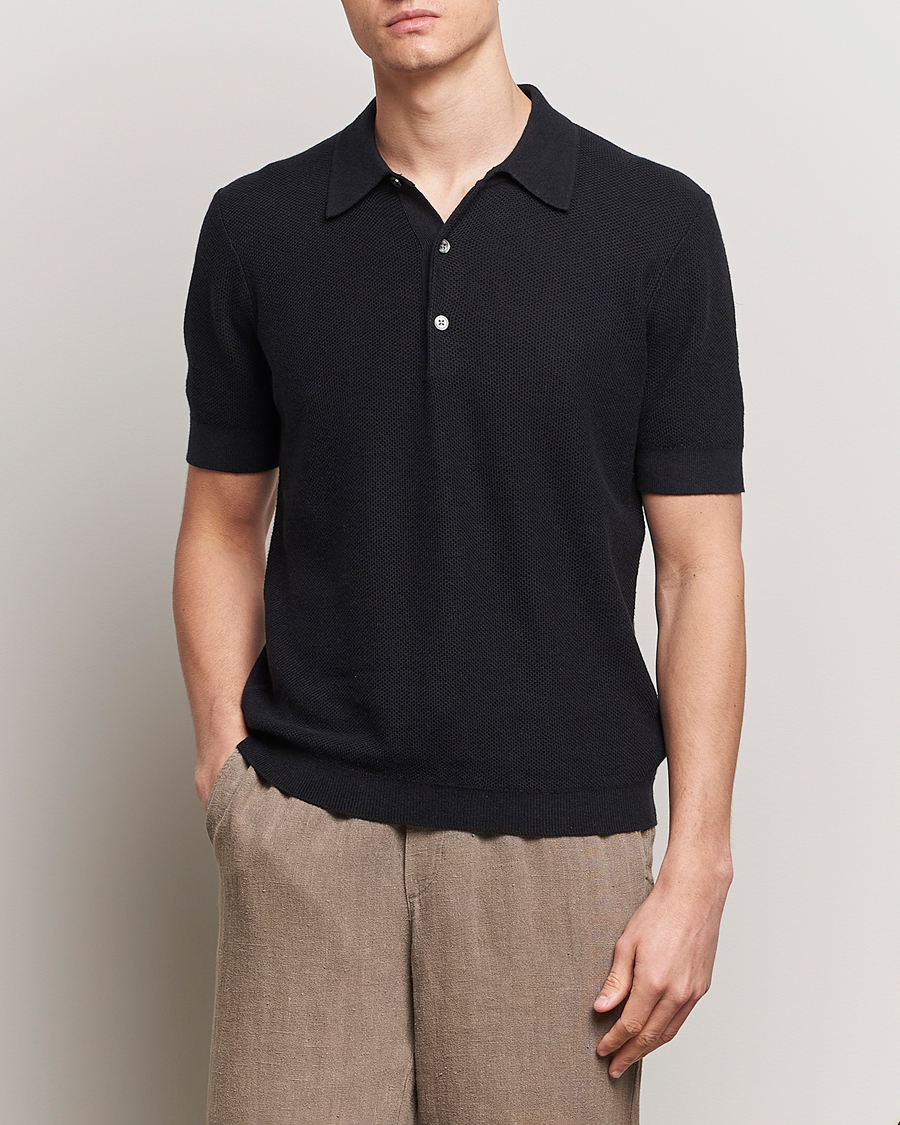 Herre | Contemporary Creators | A Day's March | Rosehall Popcorn Stitch Polo Black