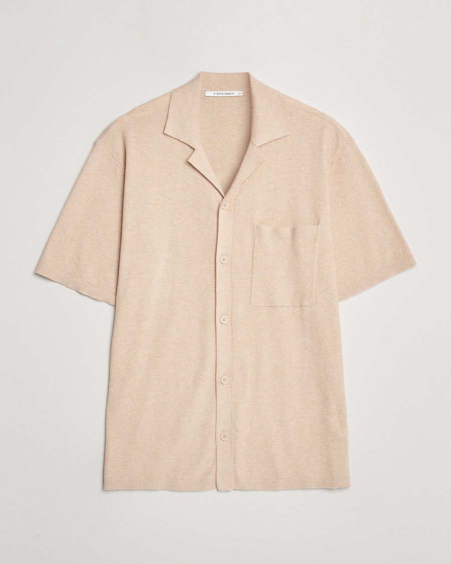 Herre | Skjorter | A Day's March | Yamu Knitted Herringbone Shirt Oyster