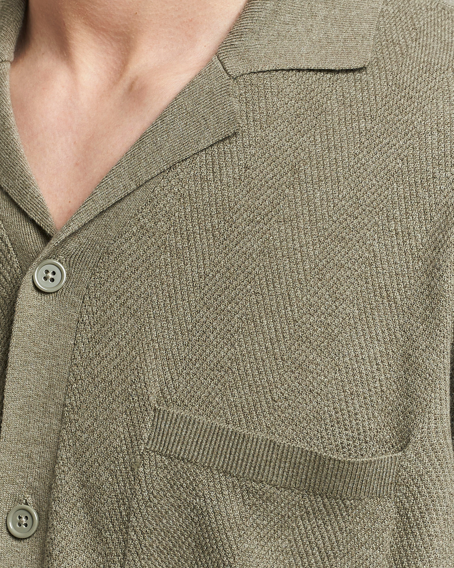 Herre | Skjorter | A Day's March | Yamu Knitted Herringbone Shirt Olive
