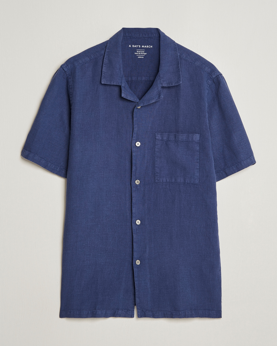 Herre |  | A Day's March | Yamu Short Sleeve Linen Shirt Brewers Blue