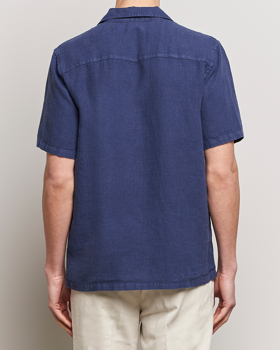 Herre | Skjorter | A Day's March | Yamu Short Sleeve Linen Shirt Brewers Blue