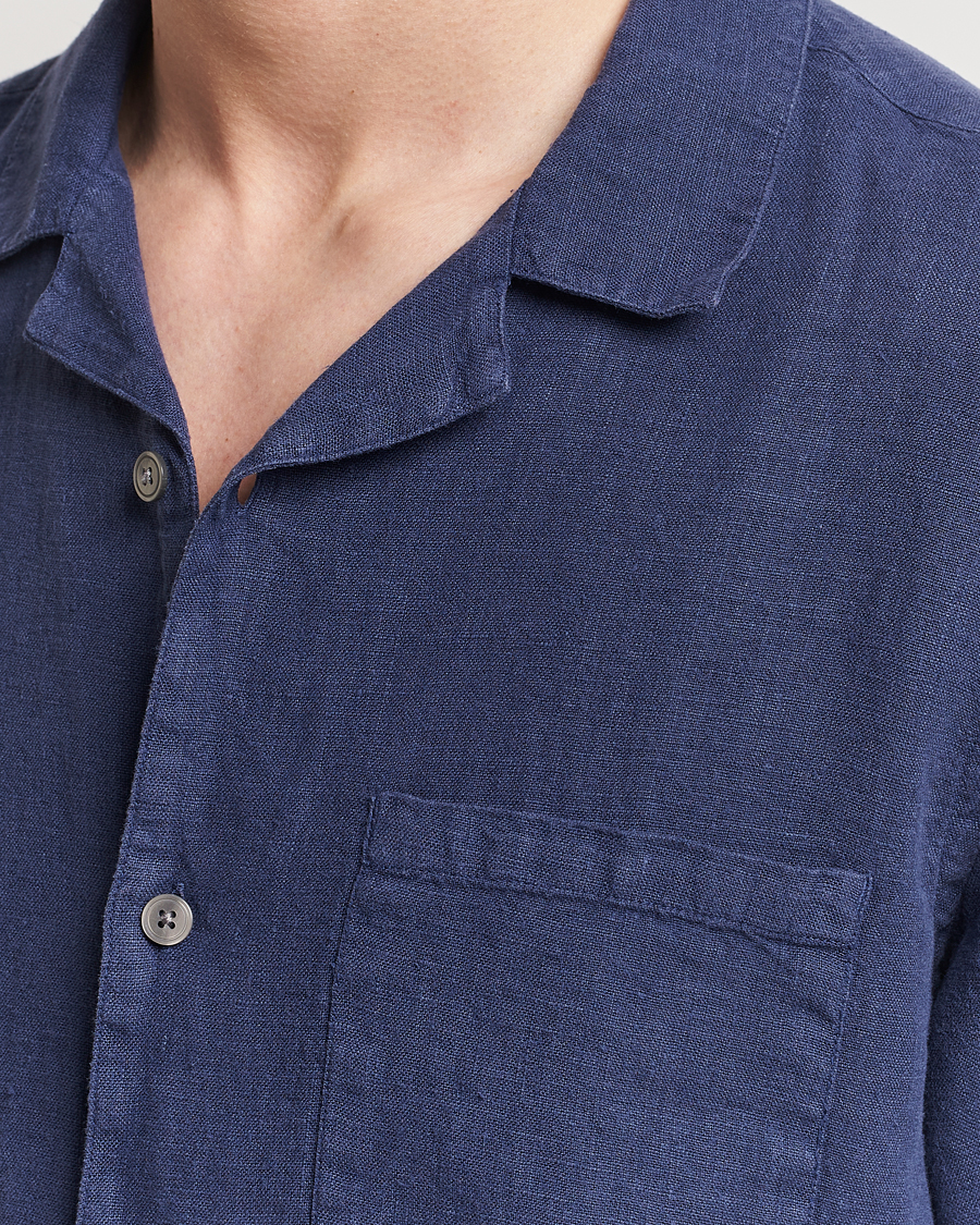 Herre | Skjorter | A Day's March | Yamu Short Sleeve Linen Shirt Brewers Blue