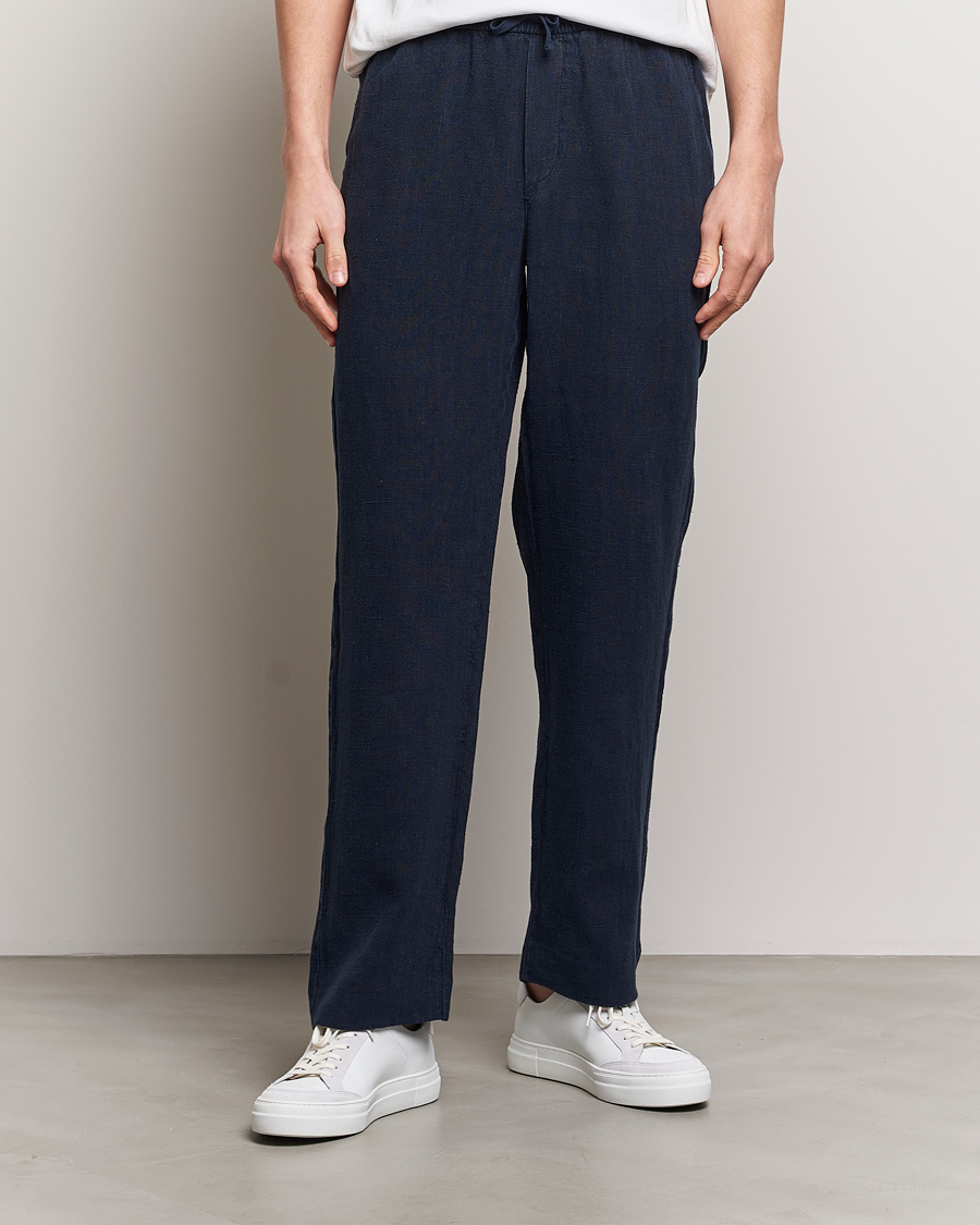 Herre | Business & Beyond | A Day\'s March | Tamiat Drawstring Linen Trousers Navy