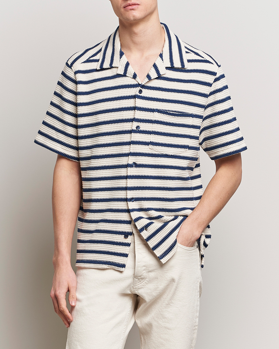 Herre | Nye produktbilleder | J.Lindeberg | Tiro Resort Stripe Shirt Estate Blue