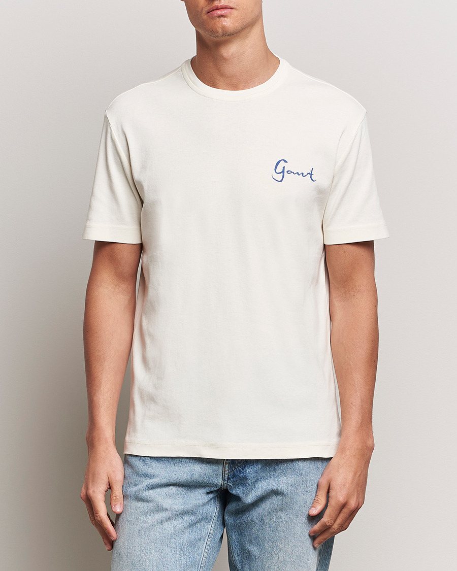 Herre | Preppy Authentic | GANT | Graphic Printed T-Shirt Cream