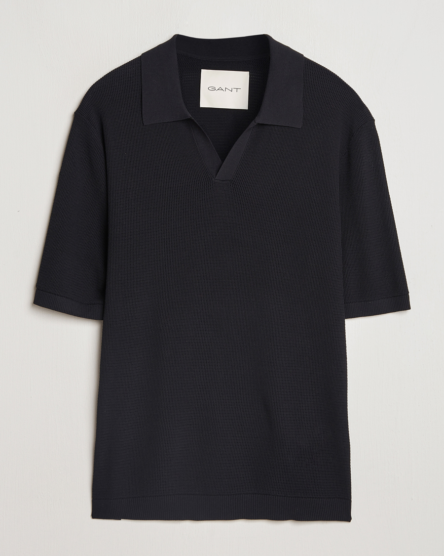 Herre | Polotrøjer | GANT | Open Knit Short Sleeve Polo Black