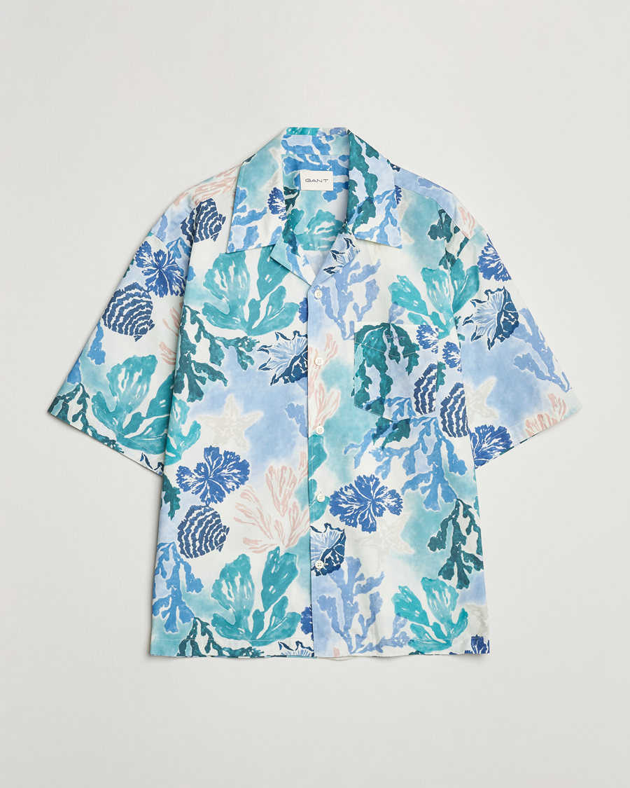 Herre |  | GANT | Camp Collar Sea Print Short Sleeve Shirt Rich Blue