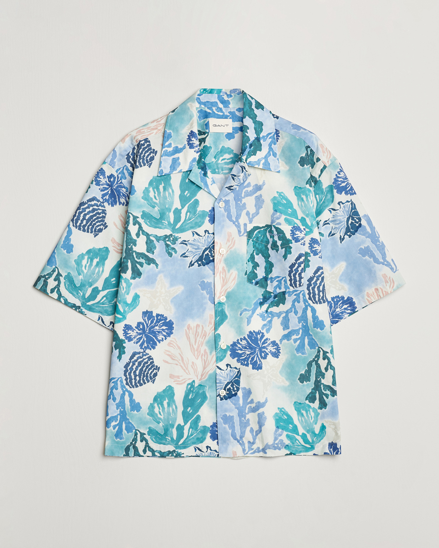 Herre | Skjorter | Gant | Camp Collar Sea Print Short Sleeve Shirt Rich Blue