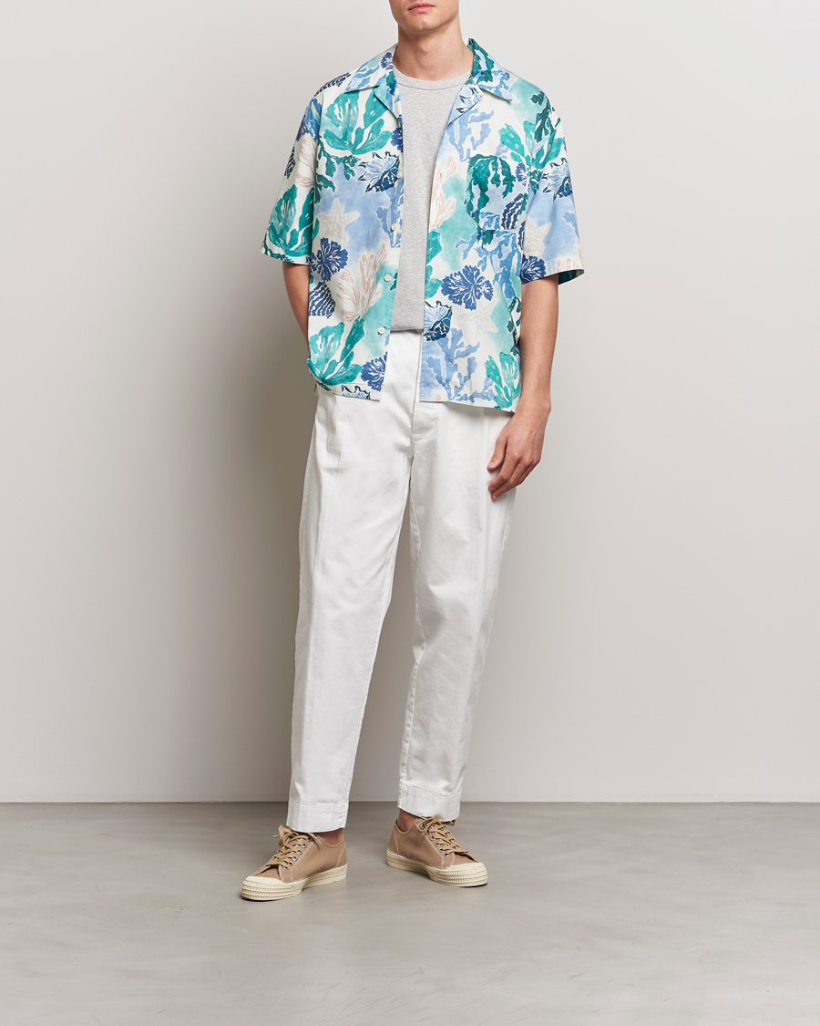 Herre |  | GANT | Camp Collar Sea Print Short Sleeve Shirt Rich Blue