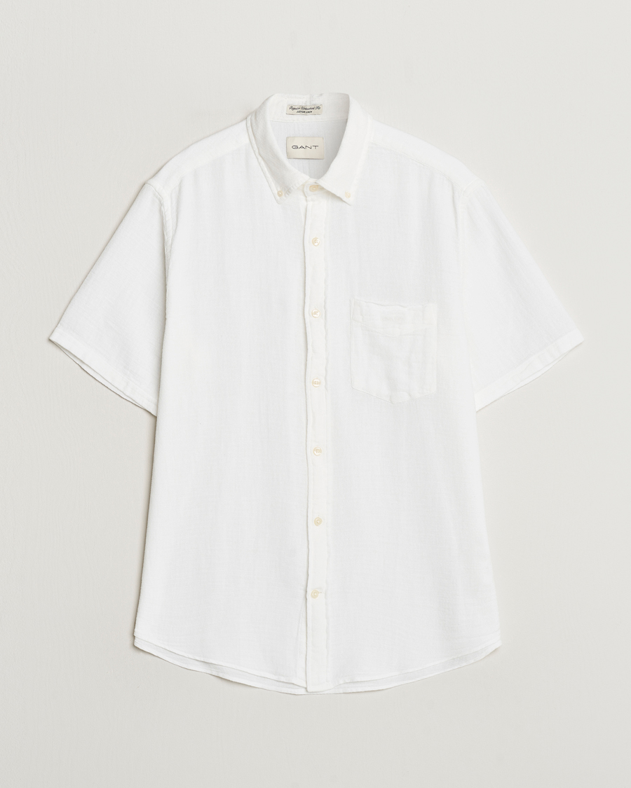 Herre | Skjorter | Gant | Cotton/Linen Texture Short Sleeve Shirt White