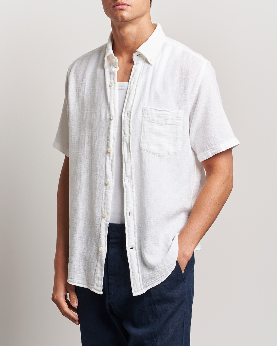 Herre | Preppy Authentic | GANT | Cotton/Linen Texture Short Sleeve Shirt White