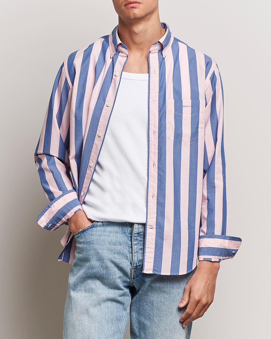 Men | Clothing | GANT | Reg Poplin Parasol Stripe Shirt Blushing Pink