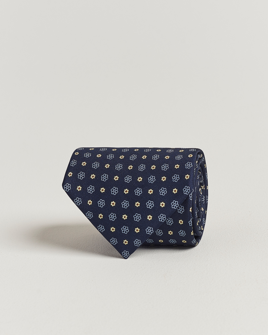 Herre |  | E. Marinella | 3-Fold Printed Silk Tie Navy