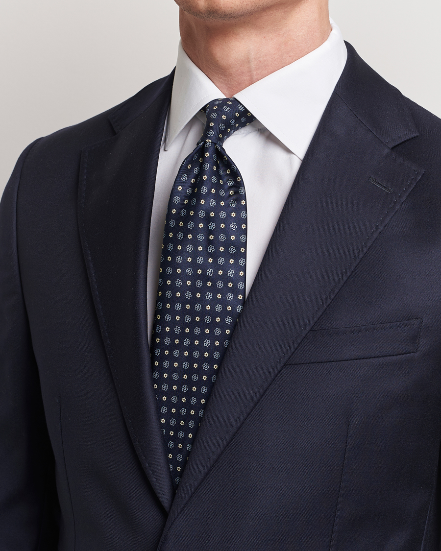 Herre | E. Marinella 3-Fold Printed Silk Tie Navy | E. Marinella | 3-Fold Printed Silk Tie Navy