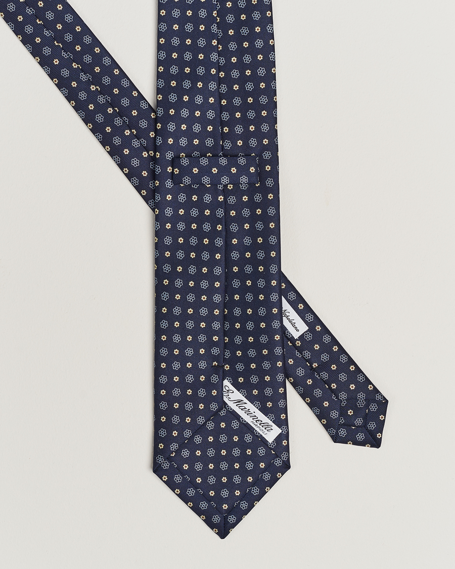 Herre | E. Marinella 3-Fold Printed Silk Tie Navy | E. Marinella | 3-Fold Printed Silk Tie Navy