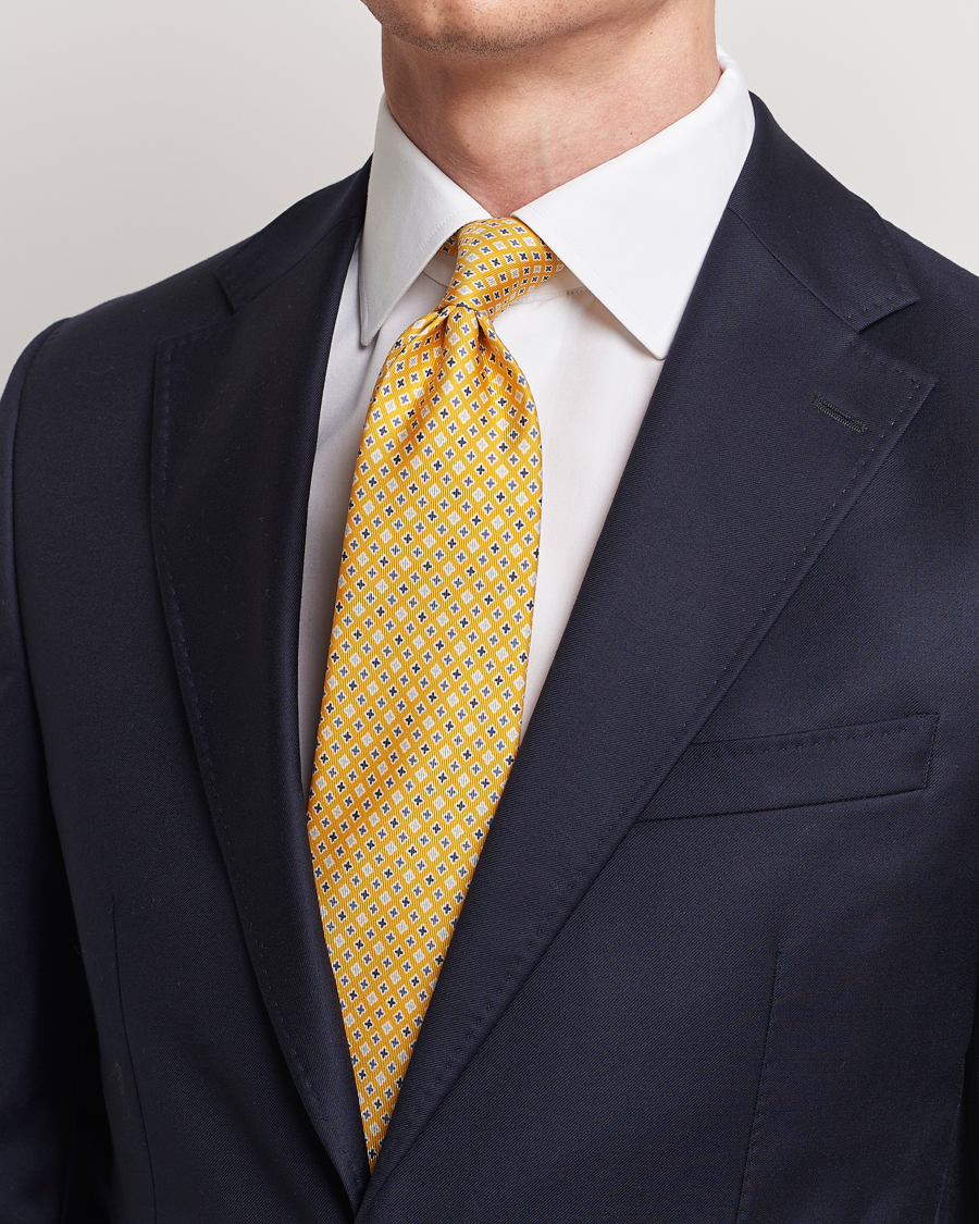 Herre | Italian Department | E. Marinella | 3-Fold Printed Silk Tie Yellow