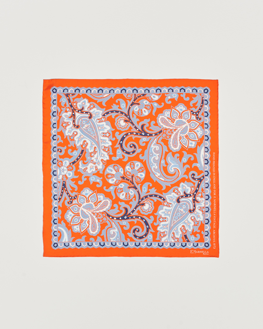 Herre | E. Marinella Archive Printed Silk Pocket Square Orange | E. Marinella | Archive Printed Silk Pocket Square Orange