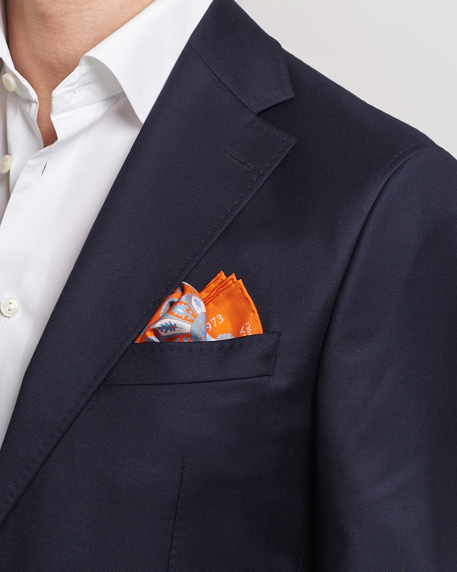 Herre | E. Marinella Archive Printed Silk Pocket Square Orange | E. Marinella | Archive Printed Silk Pocket Square Orange
