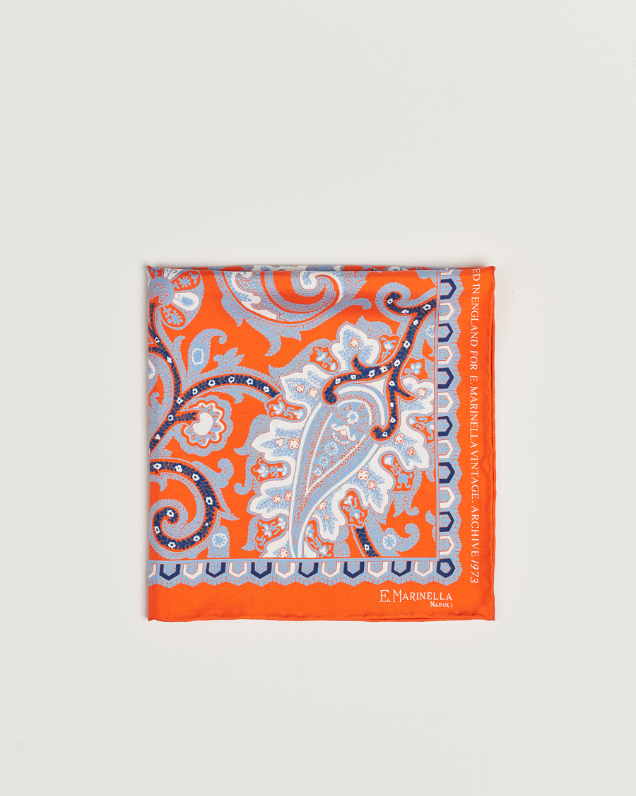 Herre | E. Marinella Archive Printed Silk Pocket Square Orange | E. Marinella | Archive Printed Silk Pocket Square Orange