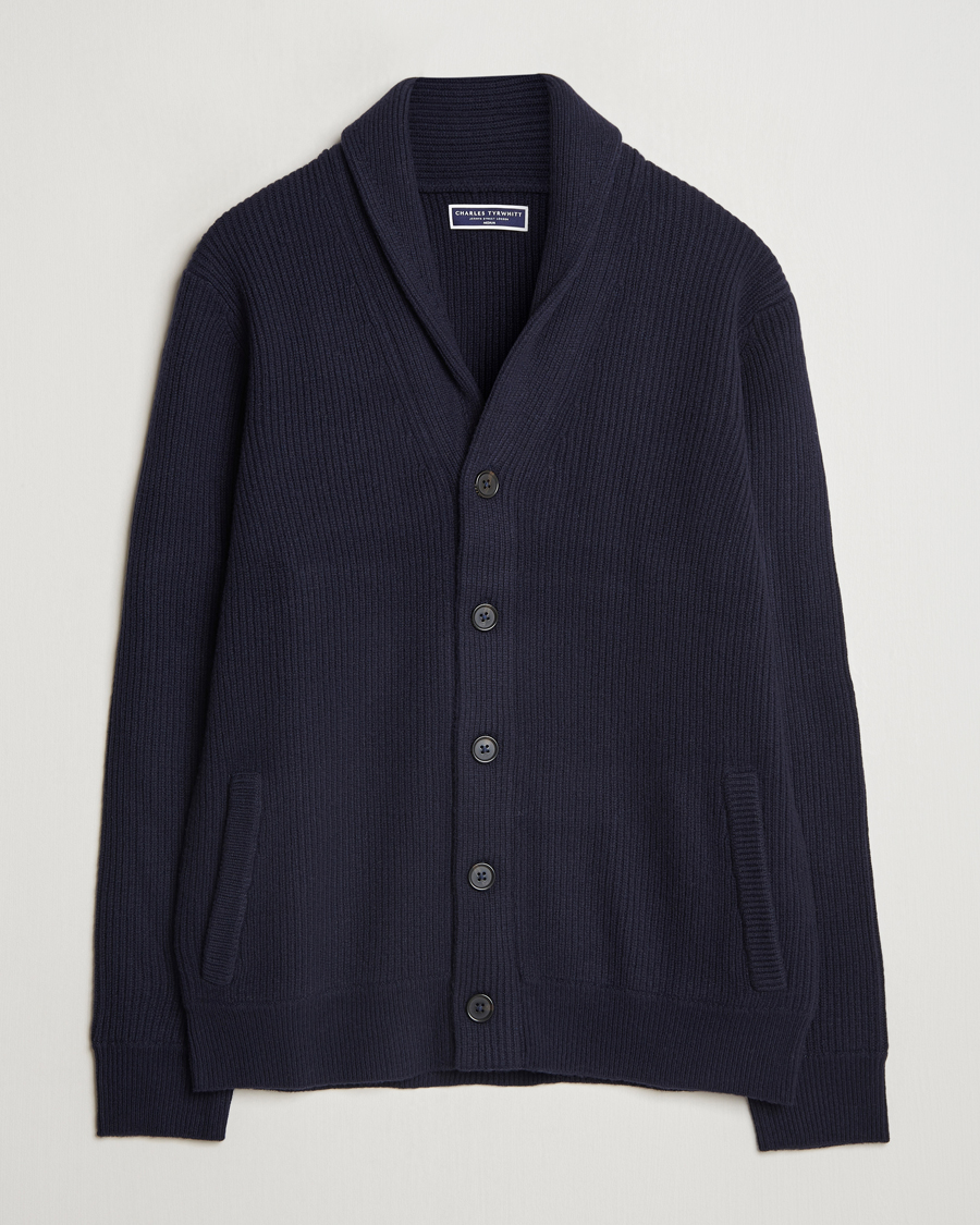 Herre | Trøjer | Charles Tyrwhitt | Chunky Merino Shawl Neck Cardigan Navy