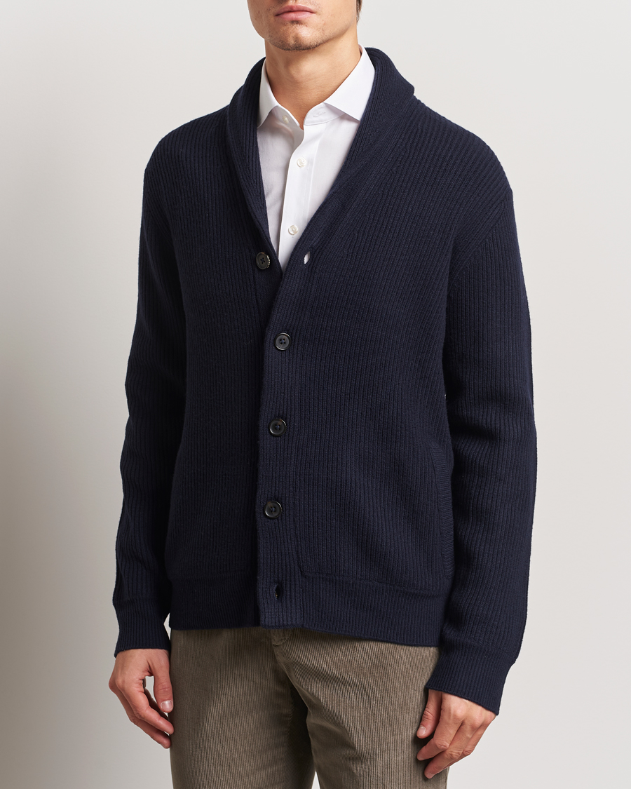 Herre | Trøjer | Charles Tyrwhitt | Chunky Merino Shawl Neck Cardigan Navy