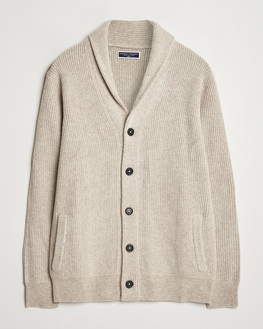 Herre | Trøjer | Charles Tyrwhitt | Chunky Merino Shawl Neck Cardigan Oatmeal