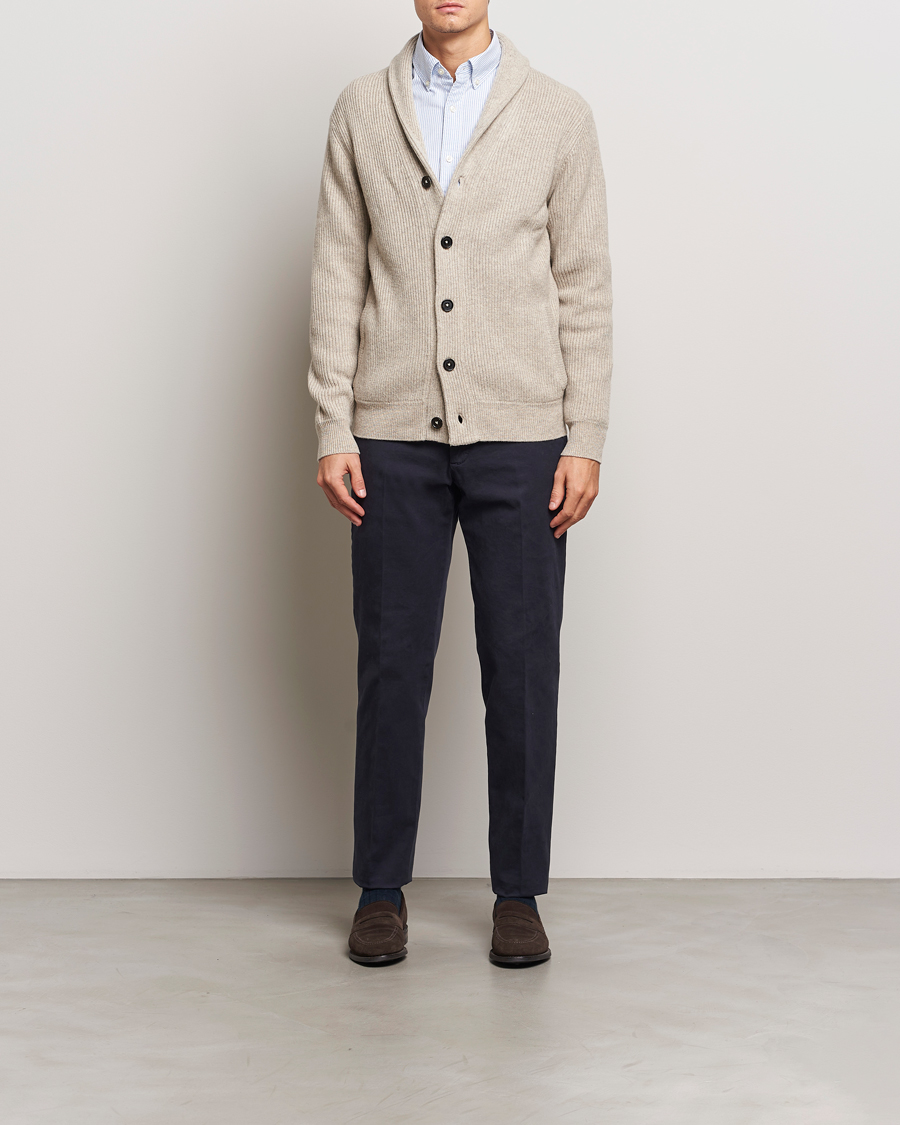 Herre | Trøjer | Charles Tyrwhitt | Chunky Merino Shawl Neck Cardigan Oatmeal