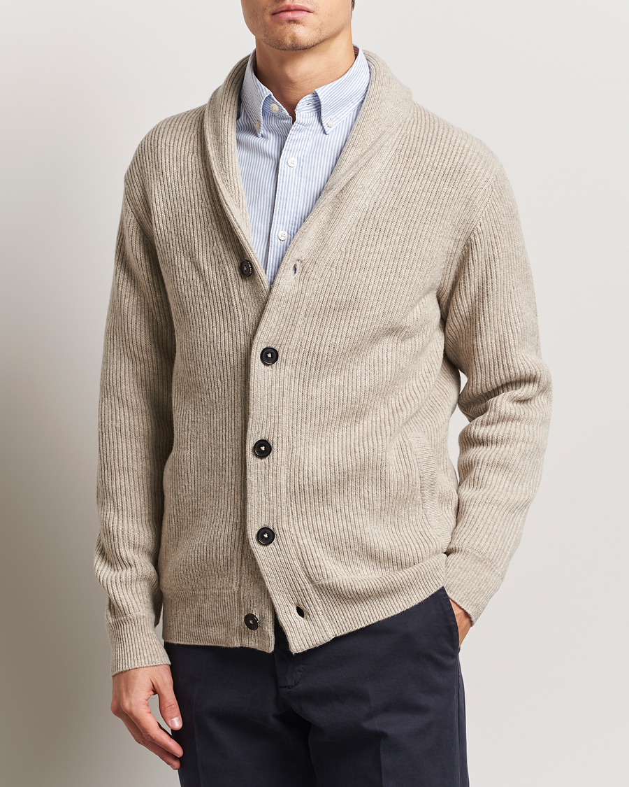 Herre | Trøjer | Charles Tyrwhitt | Chunky Merino Shawl Neck Cardigan Oatmeal