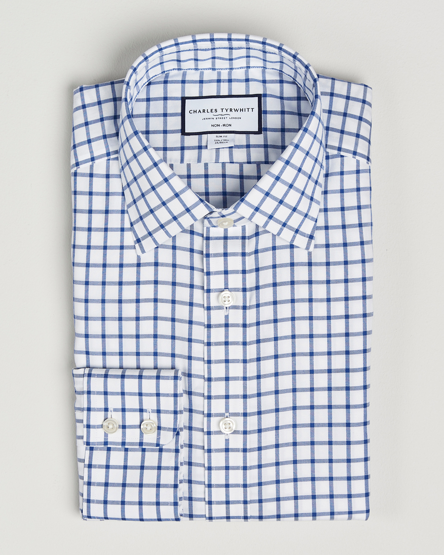 Herre | Skjorter | Charles Tyrwhitt | Slim Fit Non Iron Grid Check Shirt Royal Blue