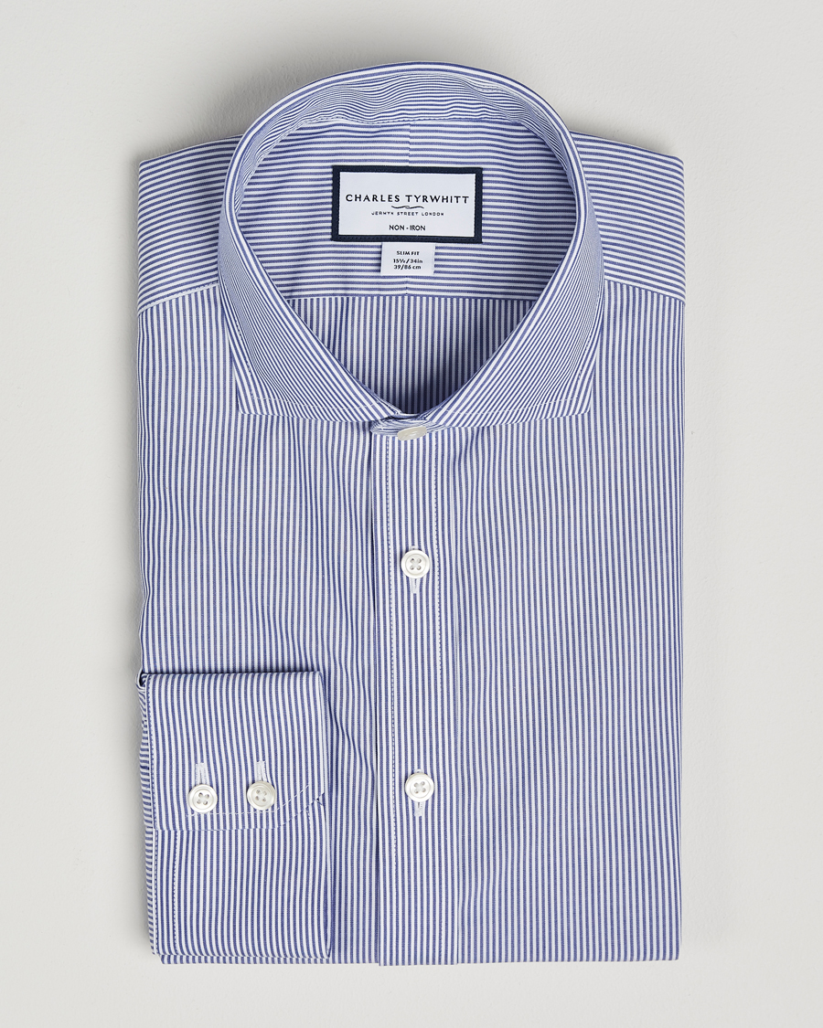 Herre | Skjorter | Charles Tyrwhitt | Slim Fit Non Iron Bengal Stripe Poplin Shirt Navy