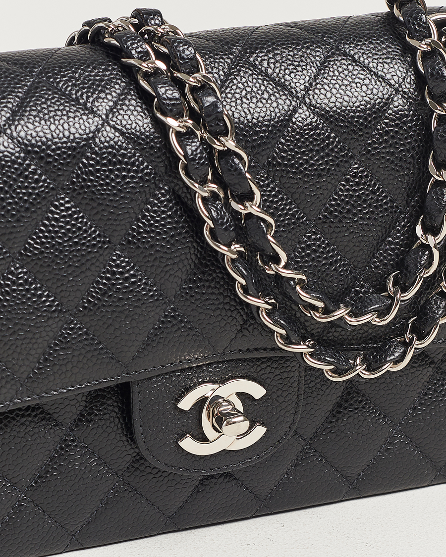 Herre | Chanel Pre-Owned Classic Medium Double Flap Bag Caviar Leather Black | Chanel Pre-Owned | Classic Medium Double Flap Bag Caviar Leather Black