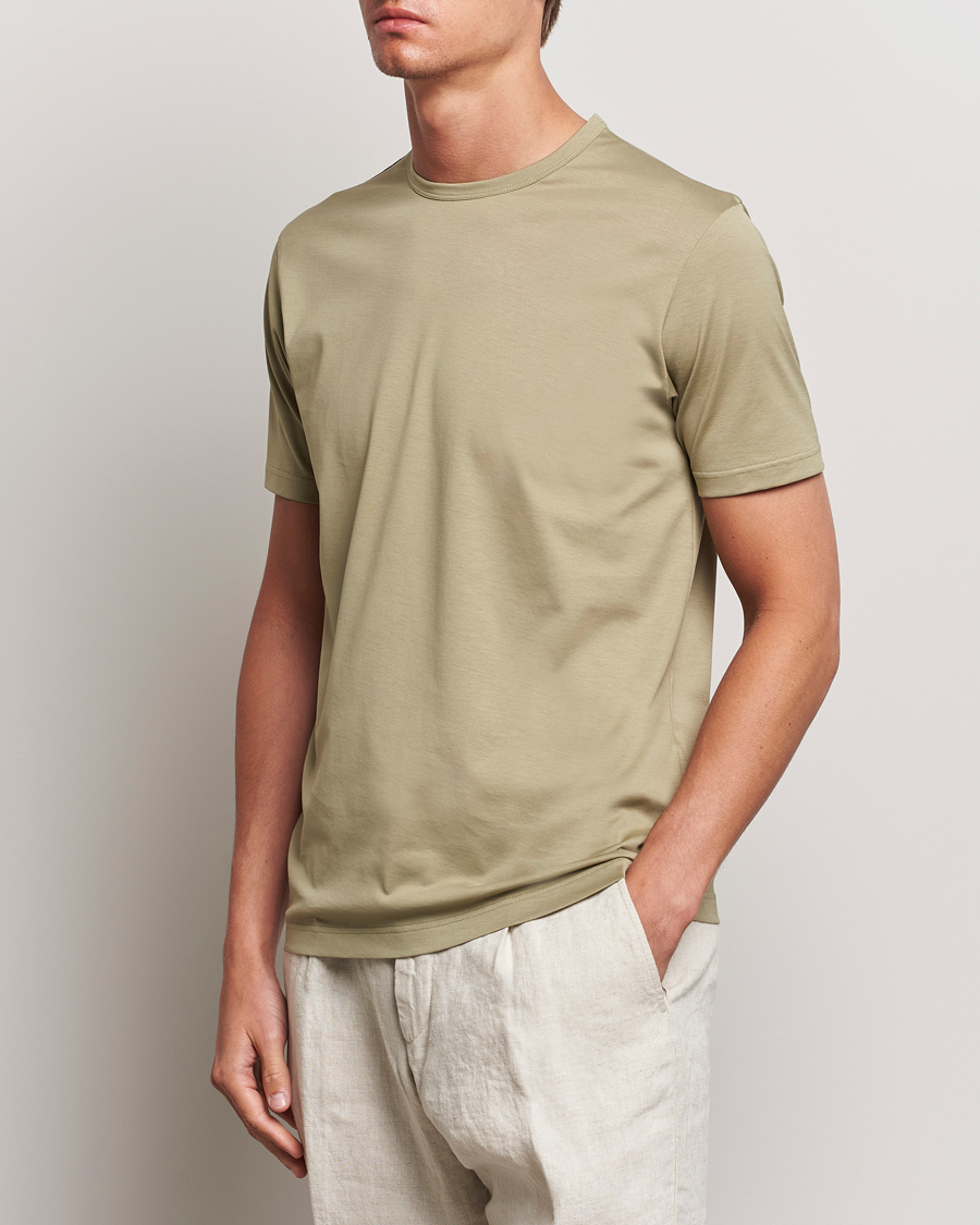 Herre | Kortærmede t-shirts | Sunspel | Crew Neck Cotton Tee Pale Khaki