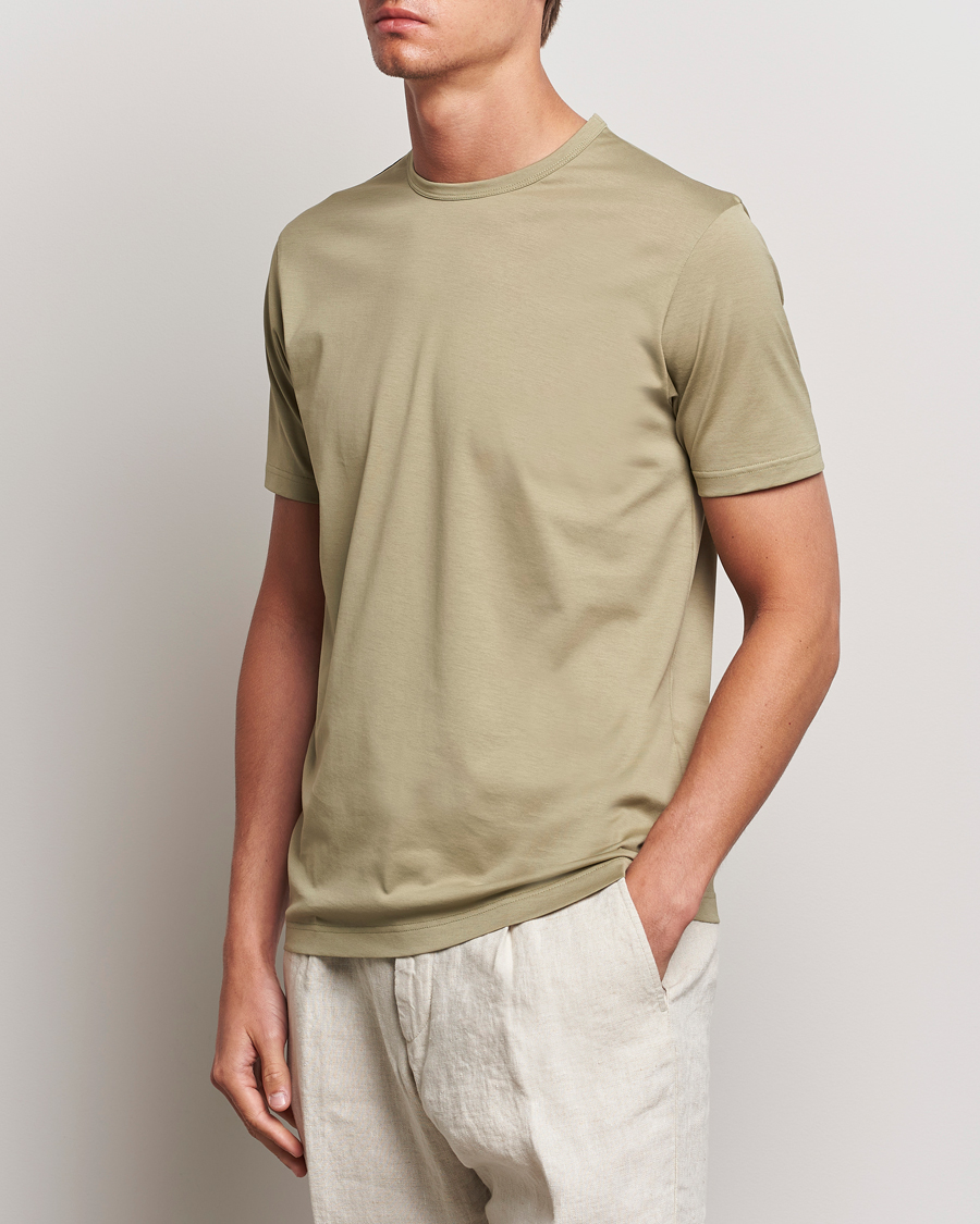 Herre | T-Shirts | Sunspel | Crew Neck Q82 Cotton T-Shirt Pale Khaki