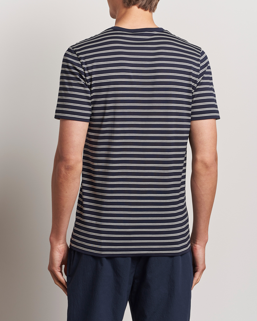 Herre | T-Shirts | Sunspel | Striped Crew Neck Cotton Tee Navy/Ecru