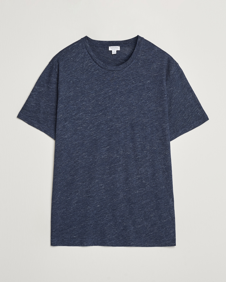 Herre | T-Shirts | Sunspel | Linen T-Shirt Navy Melange