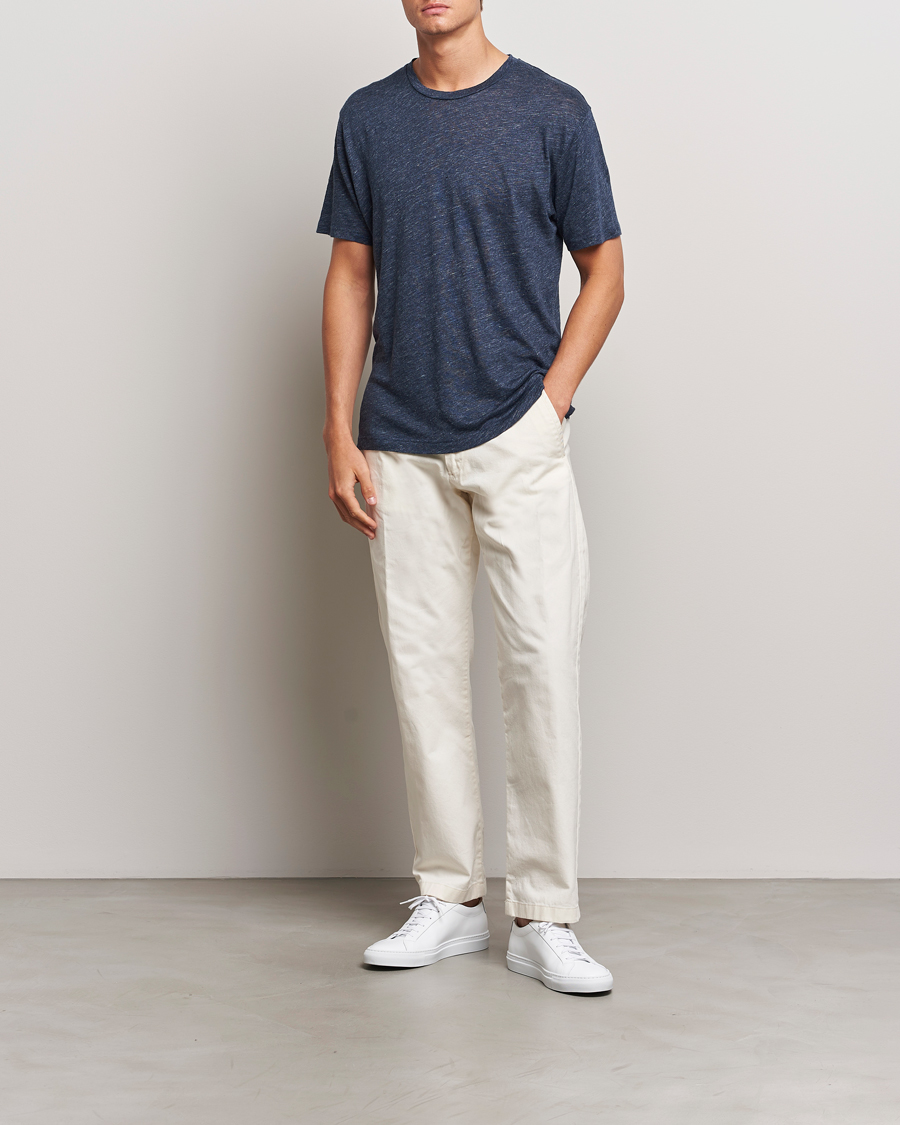 Herre | T-Shirts | Sunspel | Linen T-Shirt Navy Melange