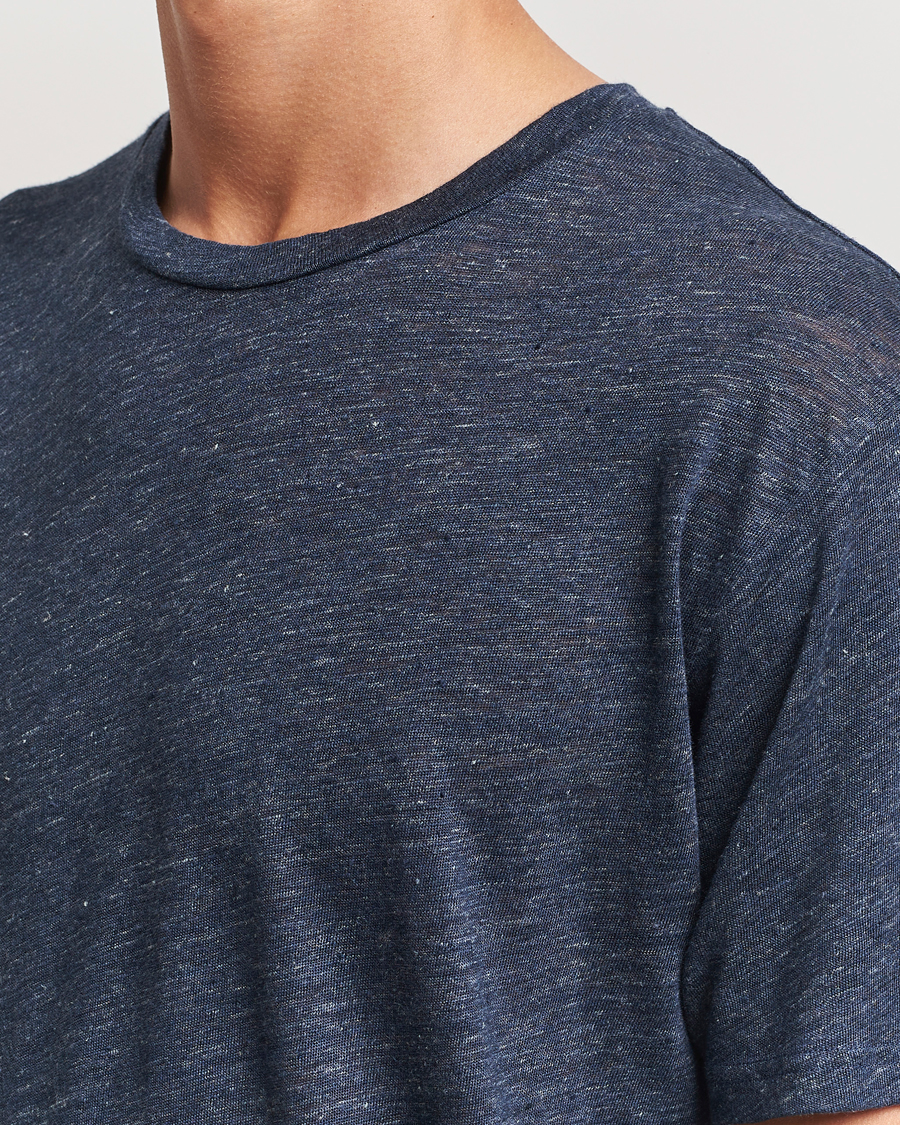 Herre | T-Shirts | Sunspel | Linen T-Shirt Navy Melange