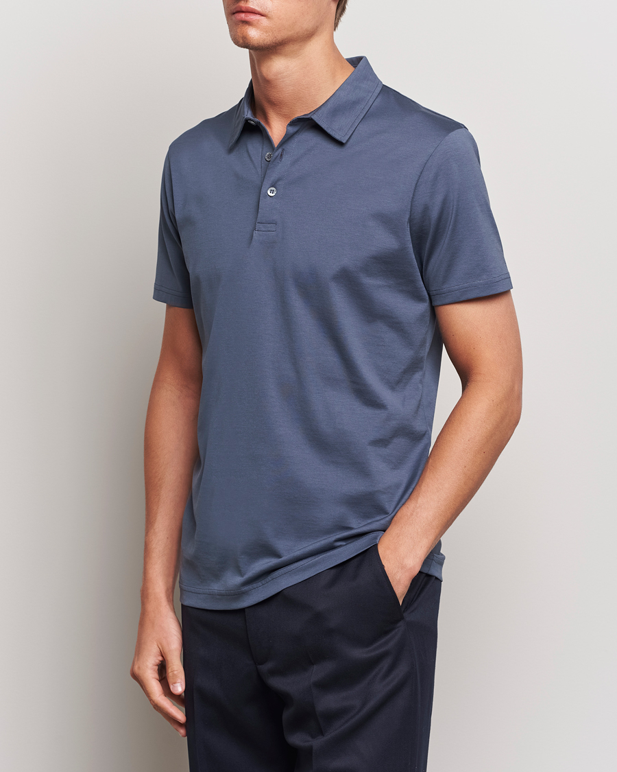 Men | Clothing | Sunspel | Cotton Jersey Polo Slate Blue