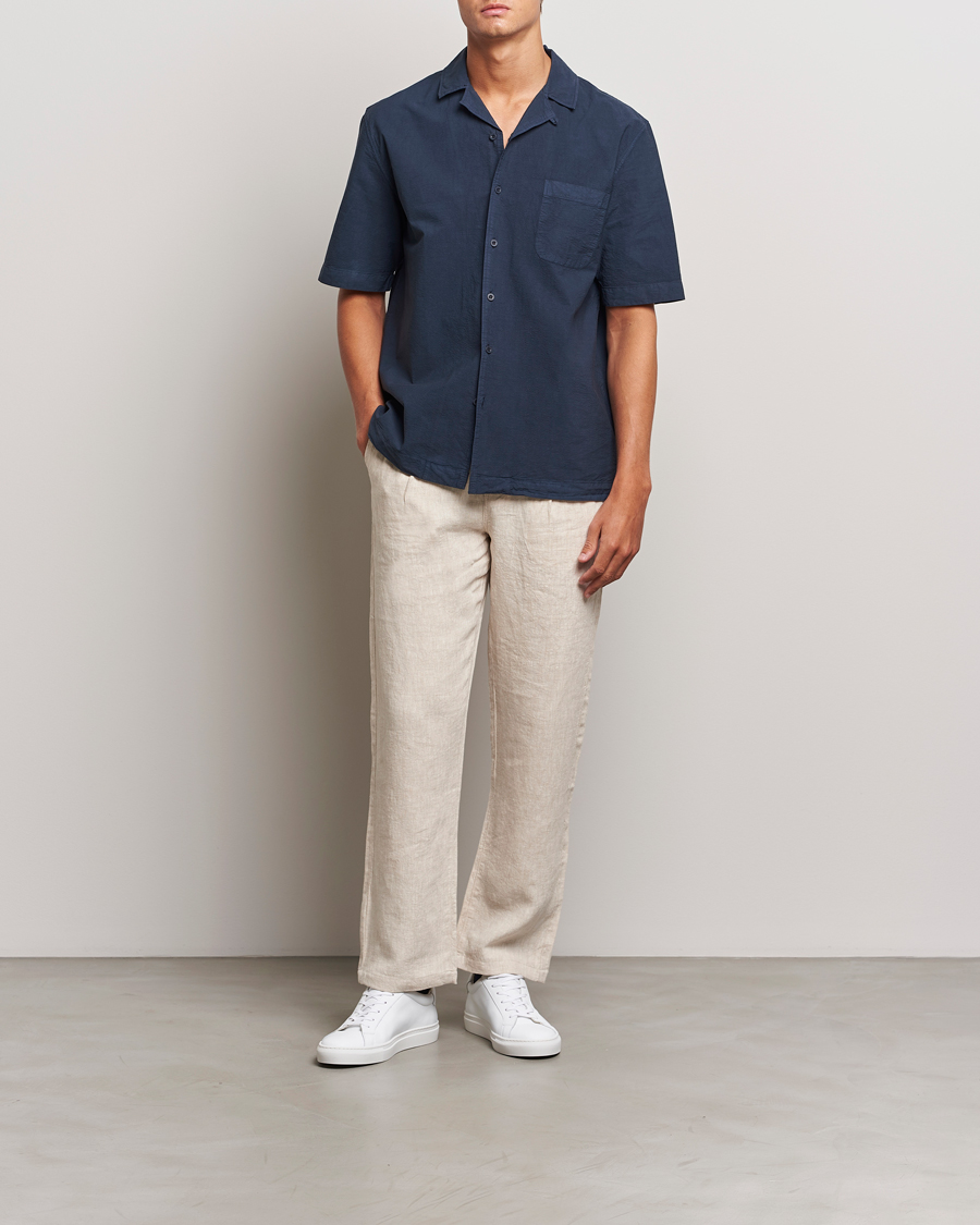 Herre | Skjorter | Sunspel | Lightweight Seersucker Shirt Navy